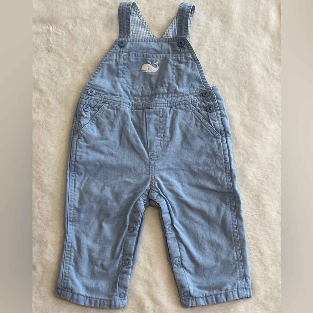Janie and Jack Light Blue Whale Overalls